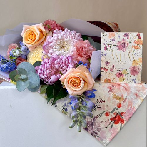 Flowers, Tea towel and Gift Card Combo