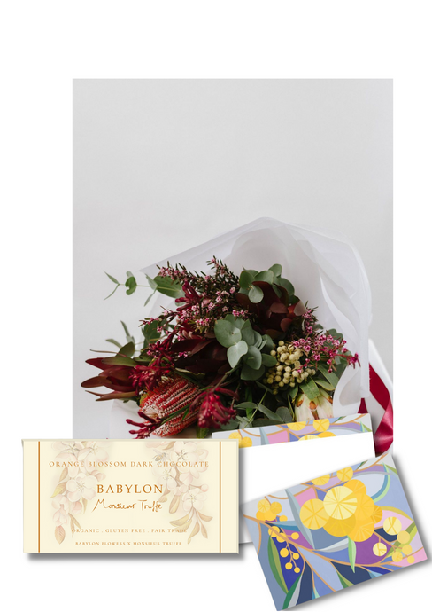Flowers, Card and Chocolate Gift